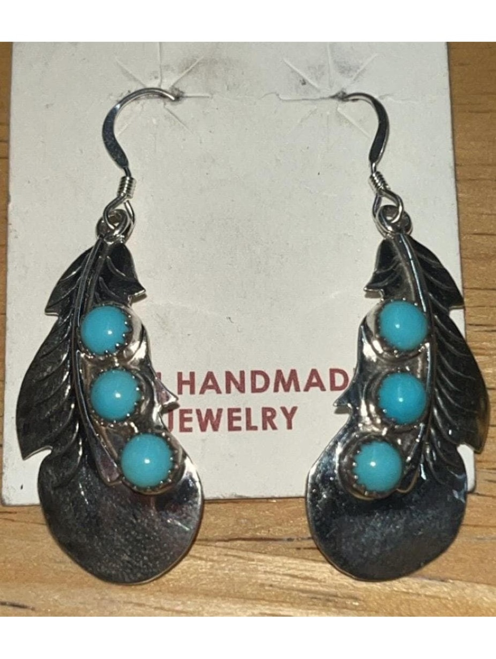 Native American Navajo sterling silver turquoise feather cluster earrings